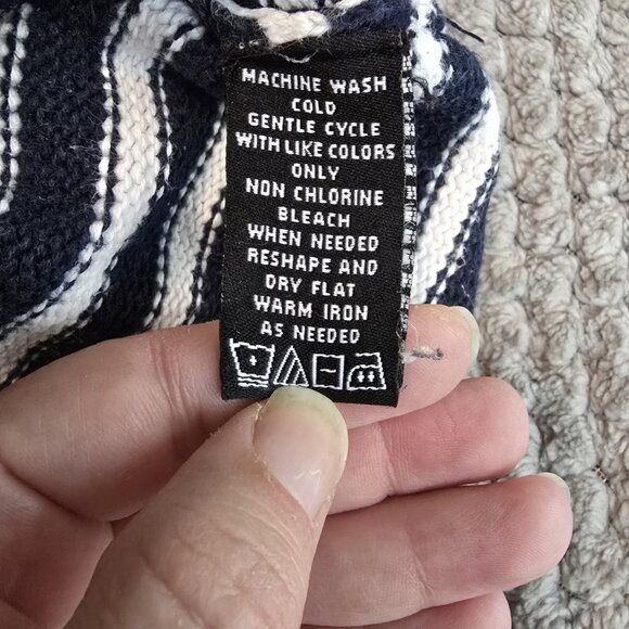 Striped Nautical Sweater 100% Cotton Knit Navy White Stripe Anchor Coastal Beach - Picture 6 of 7